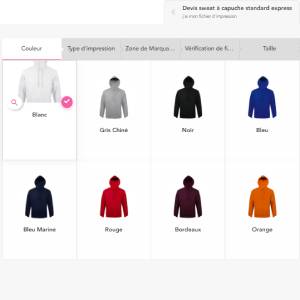 créer un sweat à capuche personnalisé étape 2 - Sélectionnez la couleur de votre sweat à capuche personnalisé