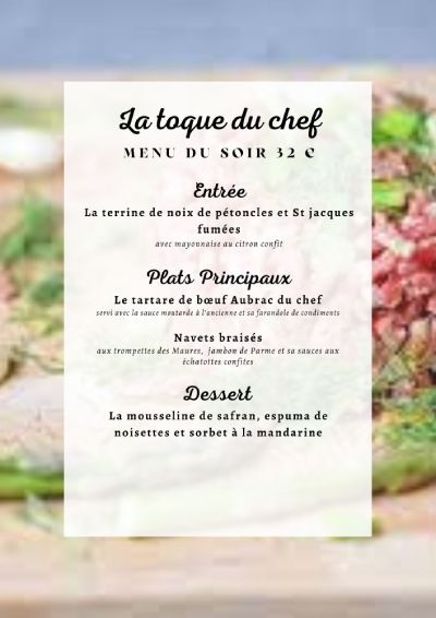 modele menu restaurant